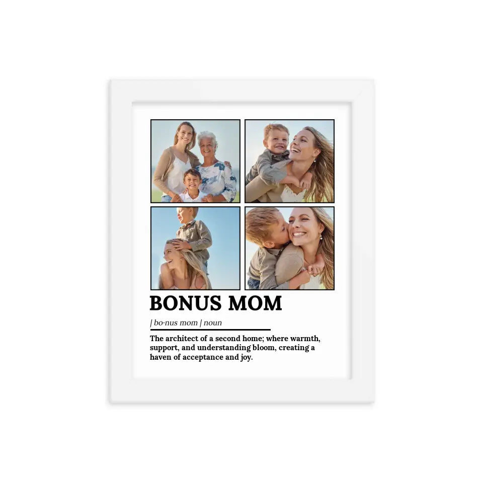 Bonus Mom Definition Photo Wall Art for Mother's Day White Frame - Suartprinting