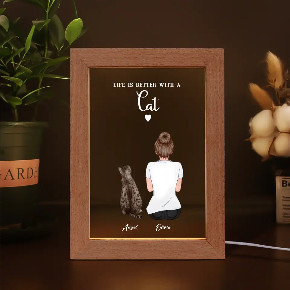 Cat Mom Personalized Frame Lamp - Unique Gift by Suartprinting