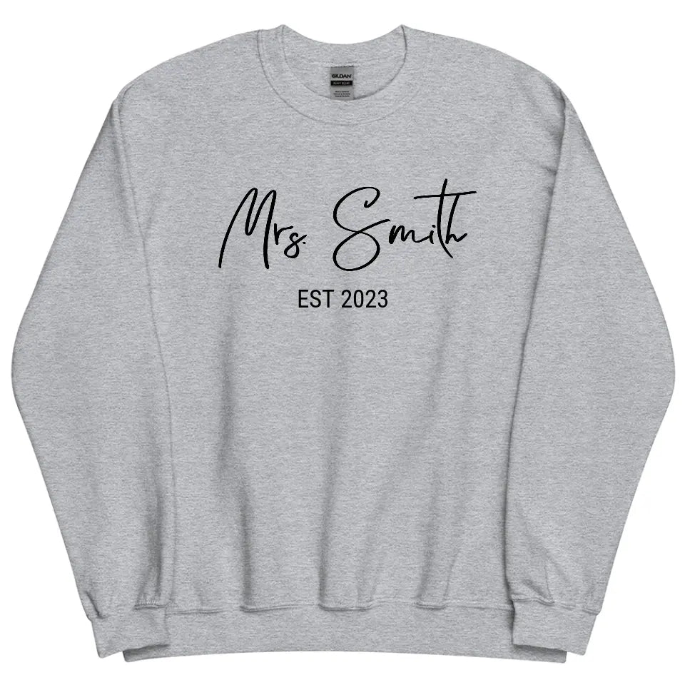Custom Mrs. Sweatshirt for Brides Grey - Suartprinting Exclusive