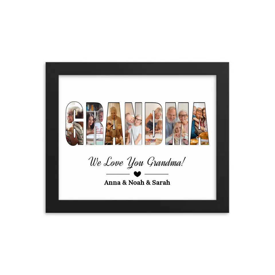 Personalized Grandma Photo Collage Art Black Frame - Suartprinting