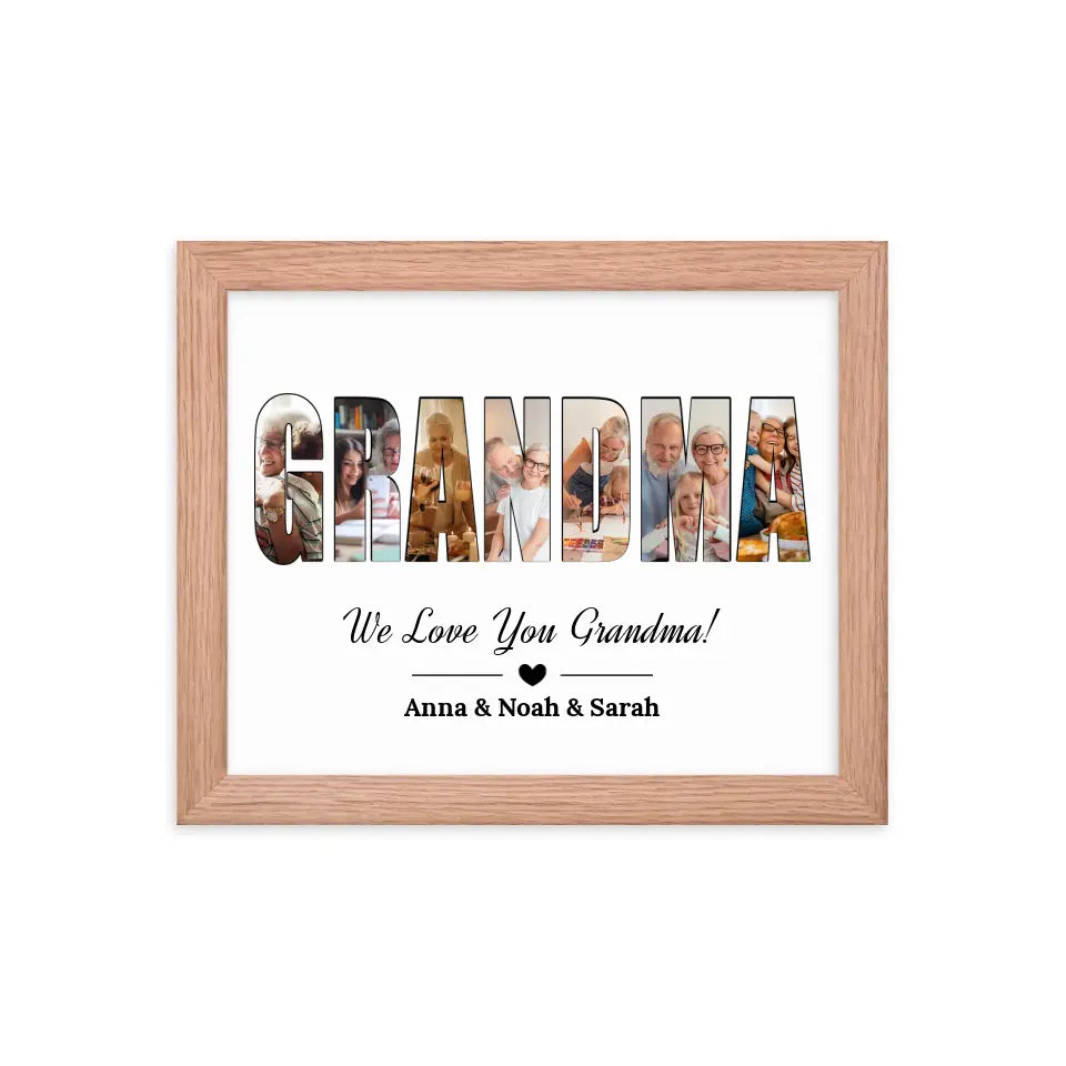 Personalized Grandma Photo Collage Art Oak Frame - Suartprinting