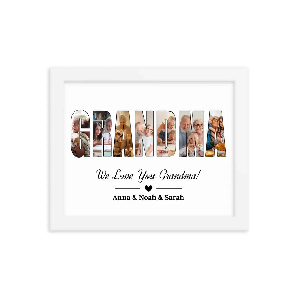Personalized Grandma Photo Collage Art White Frame - Suartprinting
