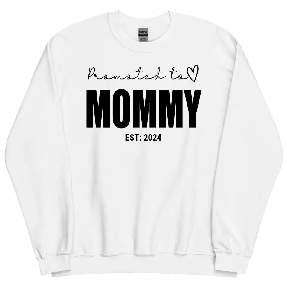 'Promoted to Mommy' Sweatshirt for New Mom White - Suartprinting