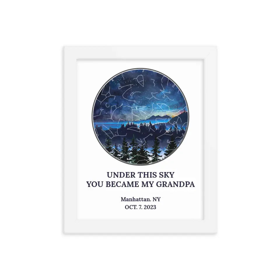 Star Map for Grandpa's First Father's Day - White Frame - Suartprinting