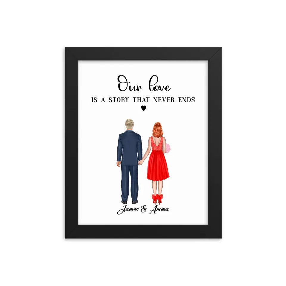 Personalized Valentine's Day Wall Art - Black Frame - Gift for Couple - Suartprinting