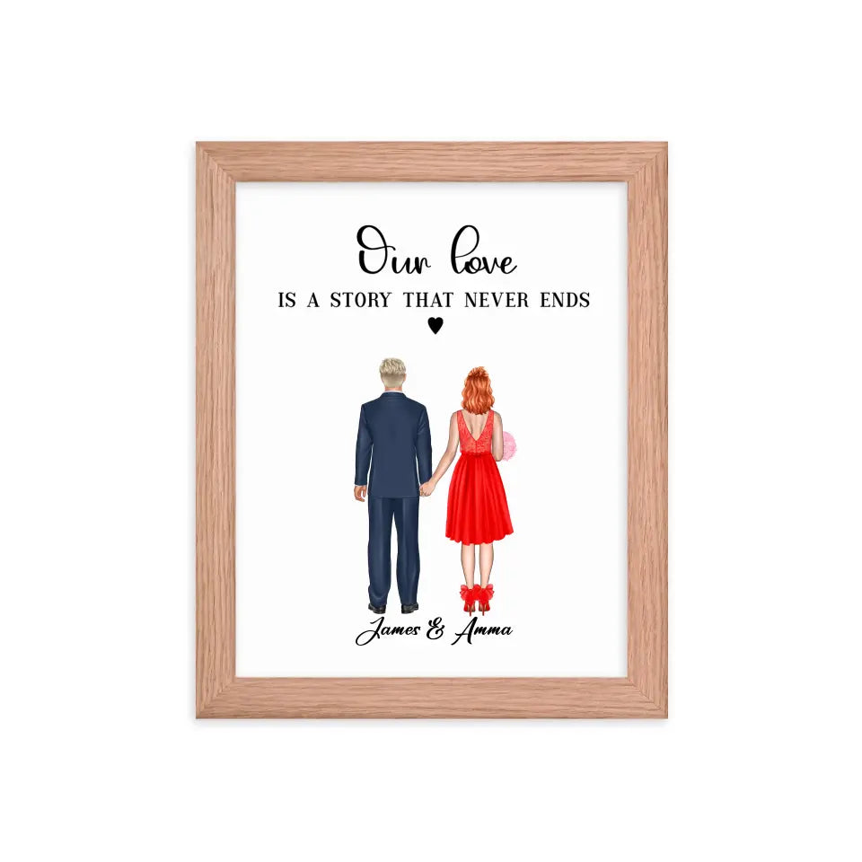 Personalized Valentine's Day Wall Art - Oak Frame - Gift for Couple - Suartprinting